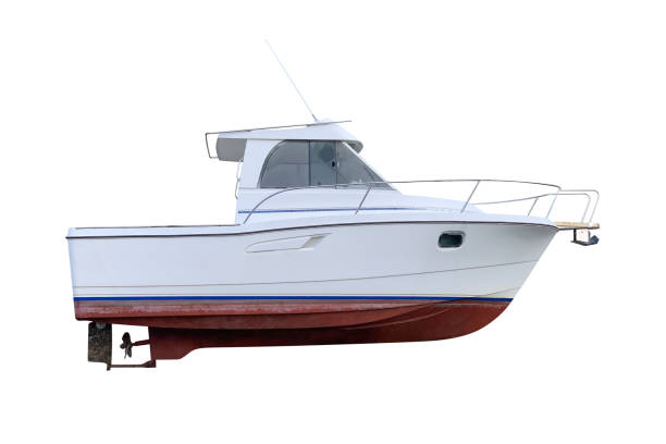 small white motor boat isolated on a white background