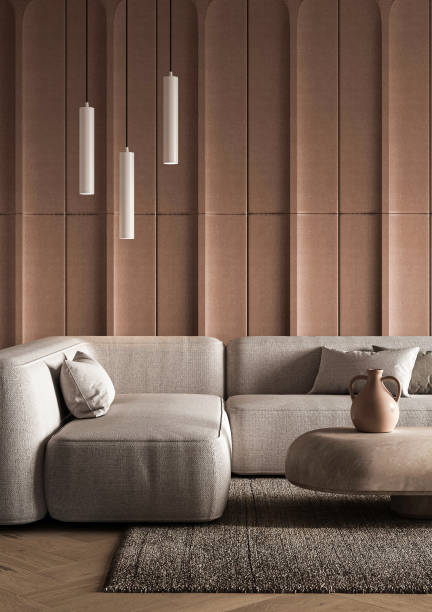 Modern and minimalist living room featuring stylish and elegant decor choices, 3d rendering