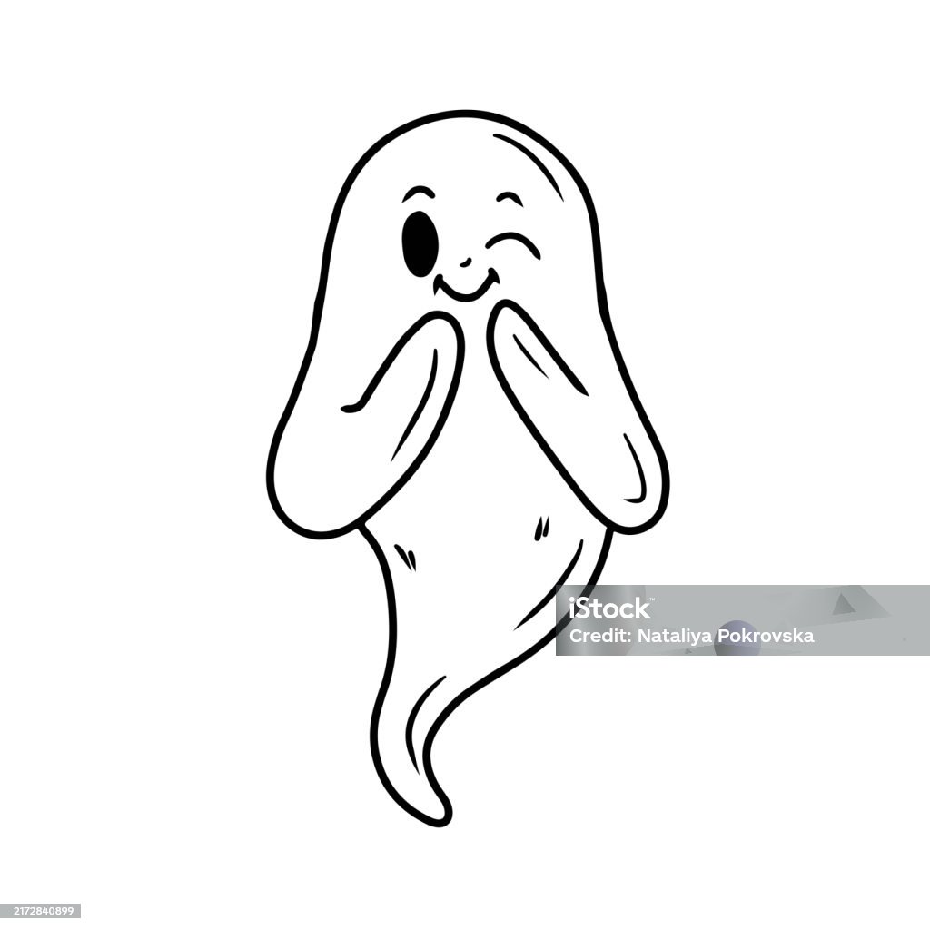 Spookface Cute Nice Smiling Winking Ghost Spook In Black Isolated On White ...