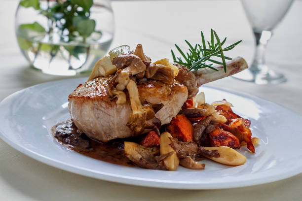 French Cut Port Chops with Mushrooms and Assorted Veggies