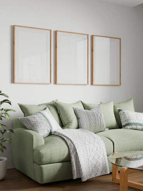 istock frame interior, mockup frame, living room, wood poster empty sunlight reflection, in home design, Homey interior design element cozy mockup, 3d render 2172855850