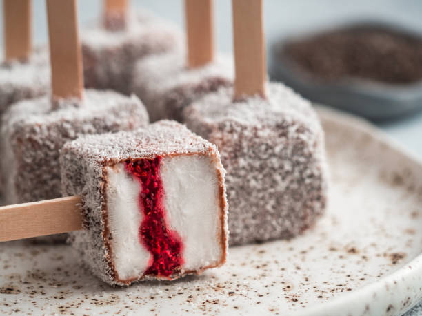 Lamington ice cream pops