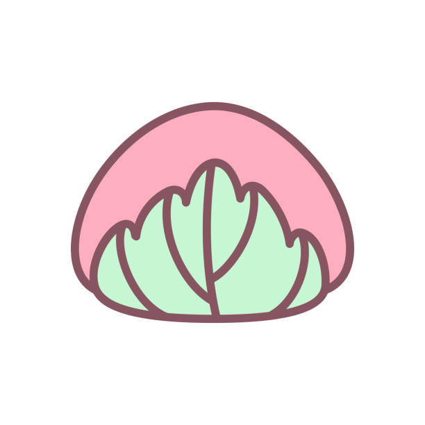 Cute sakura mochi icon Hand drawn illustration of a Japanese cherry blossom rice cake isolated on a white background. Kawaii sticker. Vector 10 EPS. mochi cherry blossom cake stock illustrations