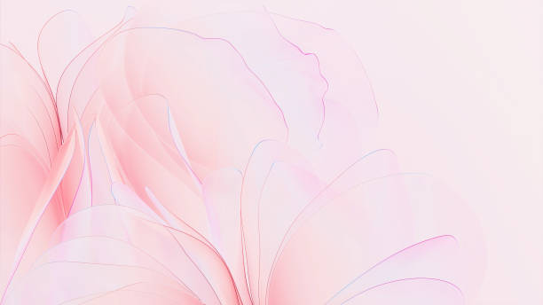 Abstract background with overlapping light pink glass like petals, 3D rendering illustration