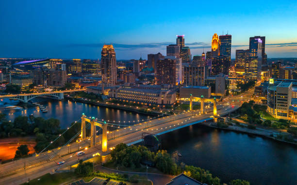Minneapolis skyline at sunset
