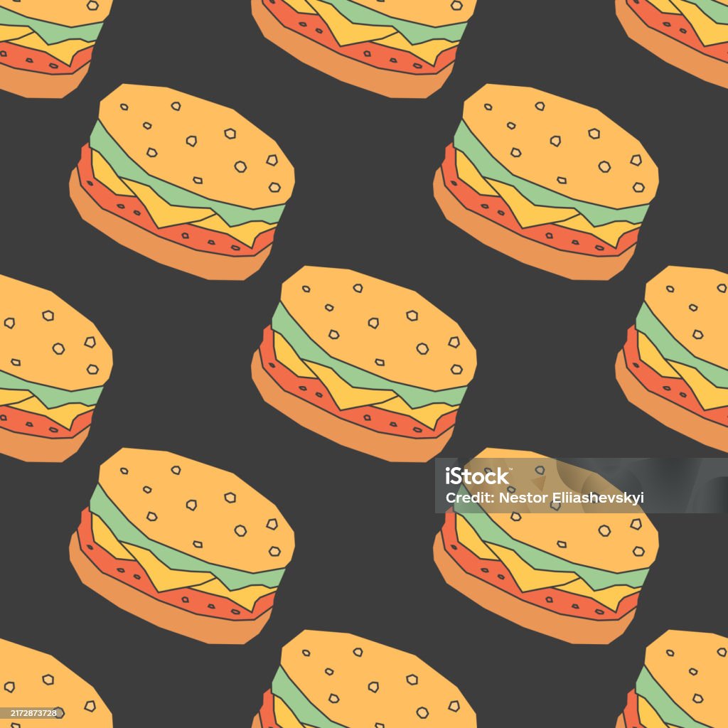 Hamburger Pattern Background Seamless Burger Pattern Drawn Hamburger Background Doodle Hand Drawn ...