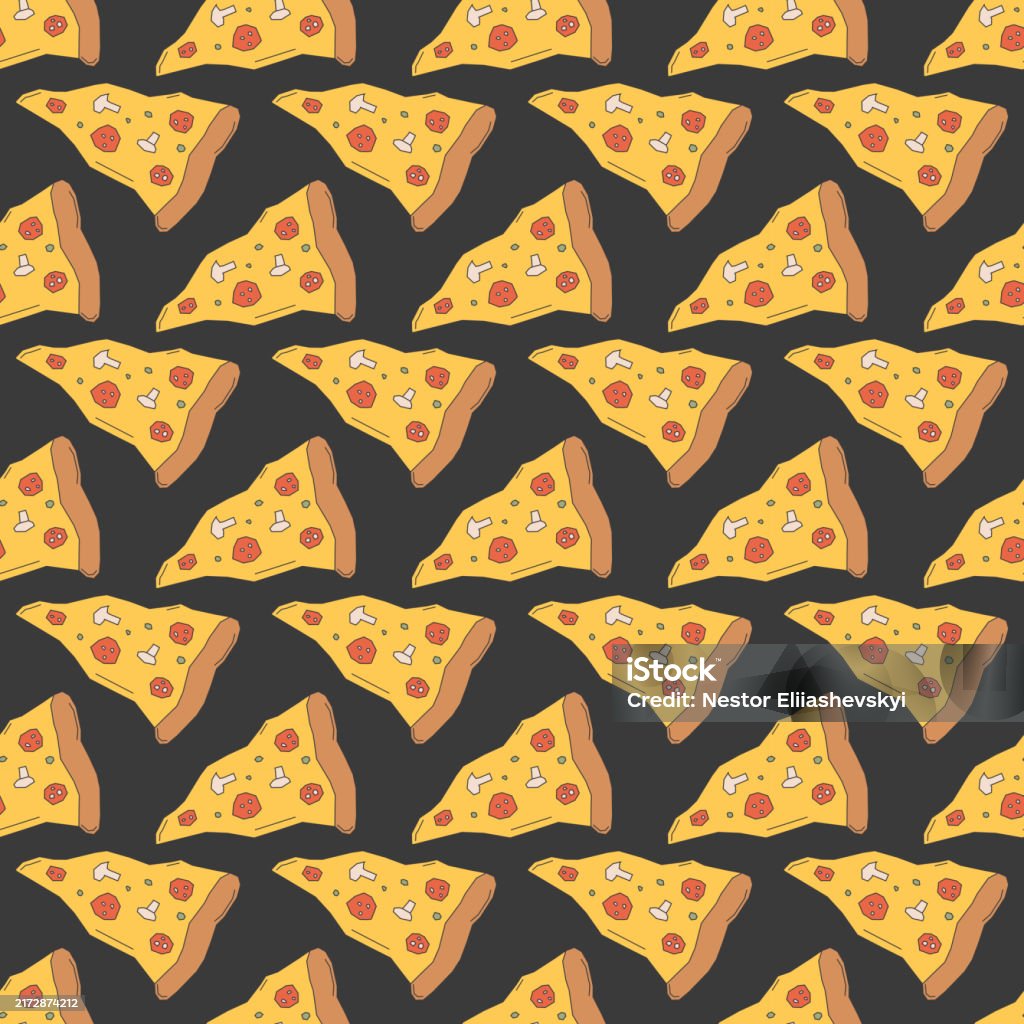Pizza Pattern Realistic Seamless Pizza Pattern Doodle Pizza Background Fast Food Pattern Stock ...