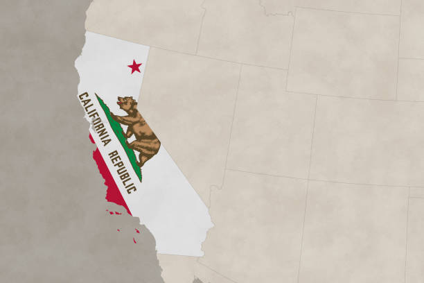 istock USA map series with state California (including part of Mexico), old paper, with flag 2172877147