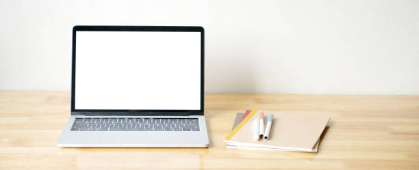 istock Laptop computer screen mockup, template background, Man hand typing laptop computer with blank screen, Business online, e commerce, online study concept 2172881786