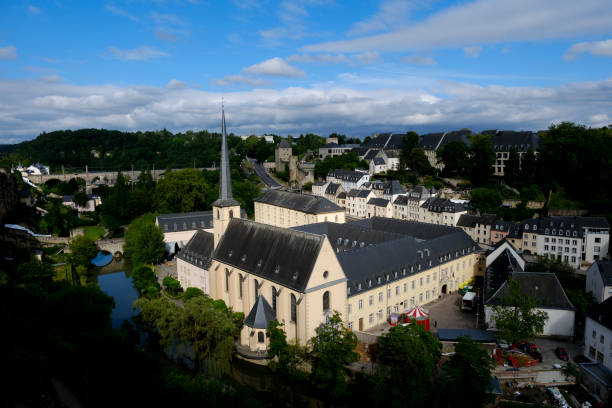 Panoramic view of the Petrusse valley in Luxembourg on June 19, 2024. The Petrusse Valley restoration project aimed to revitalize the valley's deteriorated ecosystems.
