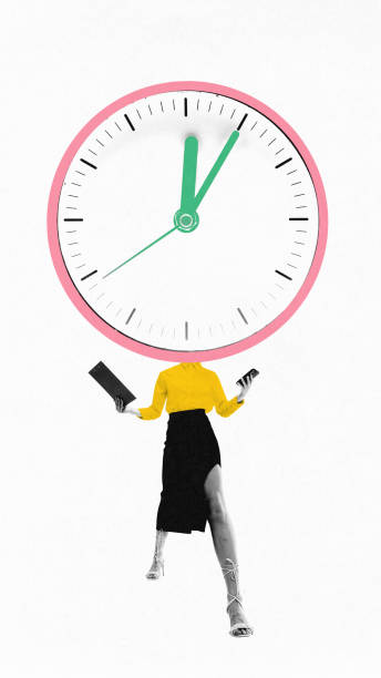istock Businesswoman with clock as head, juggling tasks, multitasking under tight time constraints. Contemporary art collage. 2172888785