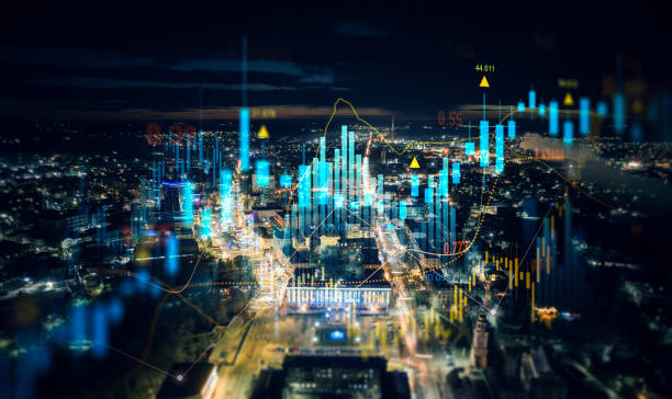 istock Trade technology, and investment analysis.Big data chart on city backdrop.Business development, financial plan and strategy.Analysis finance graph and market chart investment. 2172889312