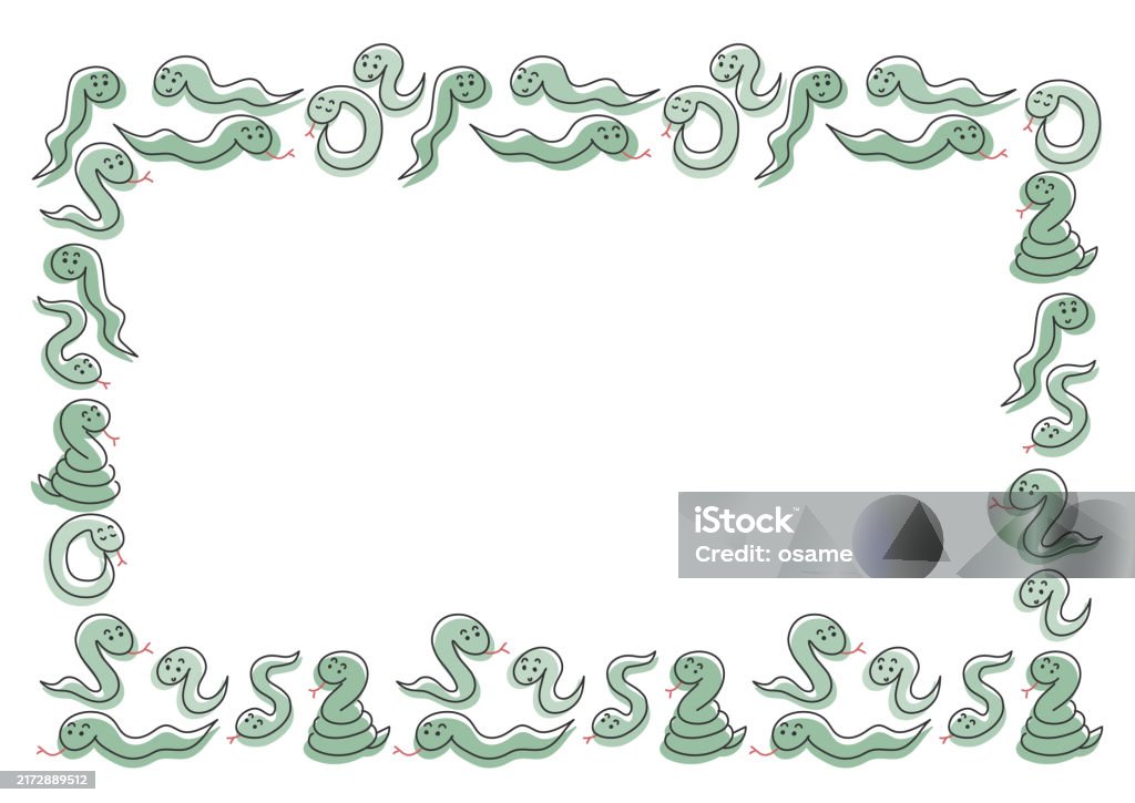 Snake Photo Frame Handdrawn Green Snake Pattern Vector Illustration Cute Frame Design ...