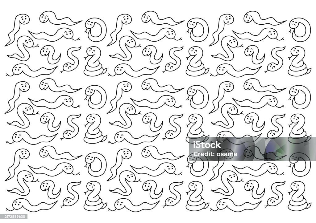 Pattern Poem Snake Handdrawn Snake Pattern Vector Illustration Cute Snakes In Various ...