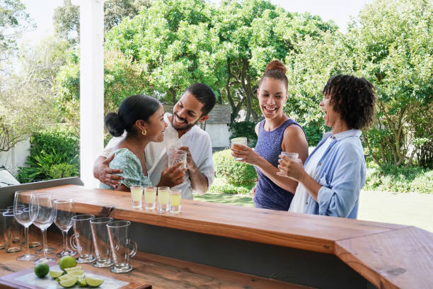 Friends enjoying garden party