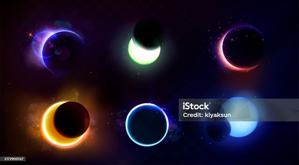 Solar Eclipse Color Total And Partial Solar Eclipse Stock Illustration - Download Image Now ...