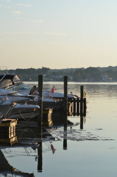 istock Docked boats at dusk on Susquehanna River 2172911582