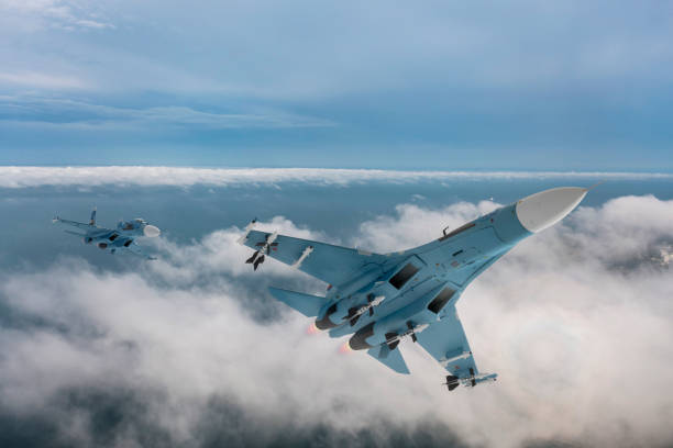 istock Russian Jet fighters flying over clouds. 2172913618