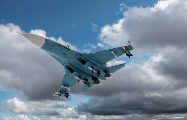 istock Russian Jet fighters flying over clouds. 2172914159
