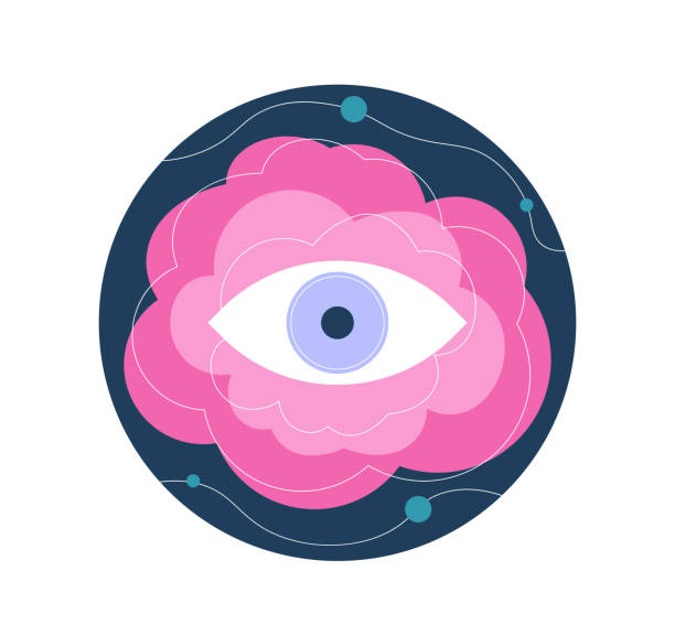 istock Science fiction sticker. Pink cloud with eye. Space and cosmos, galaxy and universe. Cosmic adventure and journey. Template and layout. Flat vector illustration 2172915763