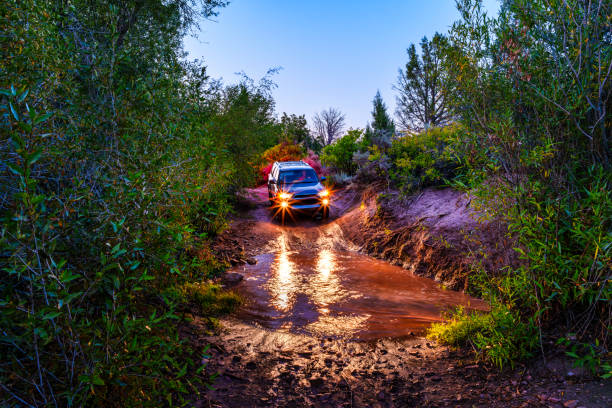 istock Driving Across Creek Mud Puddle Night Exploration 2172918526