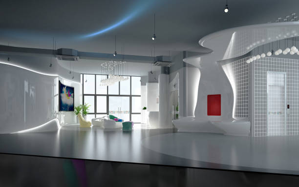 istock white color minimalist working space, lobby of office. 3d rendering 2172921042