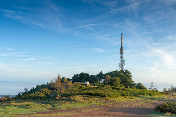 Wide view of the television transmitter on the top of the Wrekin Hill in Telford, Shropshire in Landscape orientation