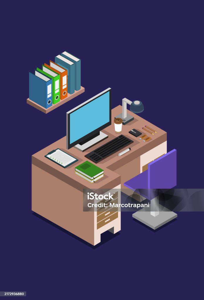 Isometric Writing Desk Isometric Office Desk Stock Illustration - Download Image Now - Office ...