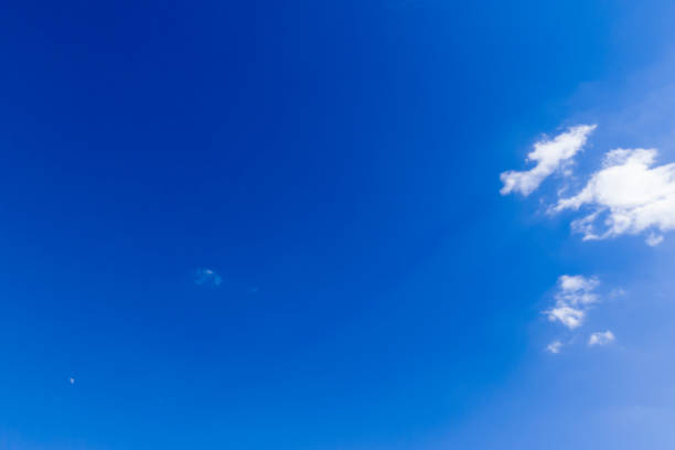 A clear blue sky with soft, fluffy clouds illustrating a serene atmosphere, perfect for backgrounds and nature-themed projects.