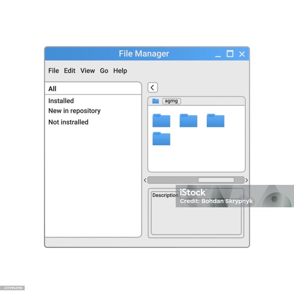 Old Computer File Menu Retro File Manager Program With Blue Files And Folders On Screen Stock ...