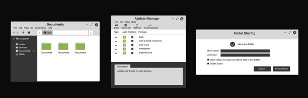 Modern explorer interface for computer. File manager panel in green color. Modern explorer interface for computer. File manager panel in green color. Folder sharing application. computer settings screen stock illustrations