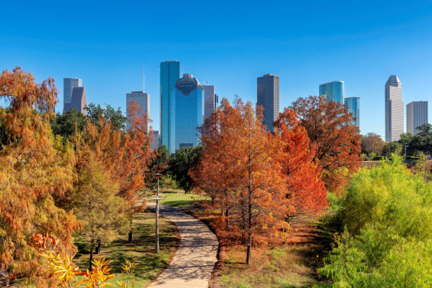 Houston downtown skyline in sunny autumn day, Texas