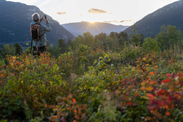 istock Mature hiker pauses mountain meadow at sunrise 2172942977