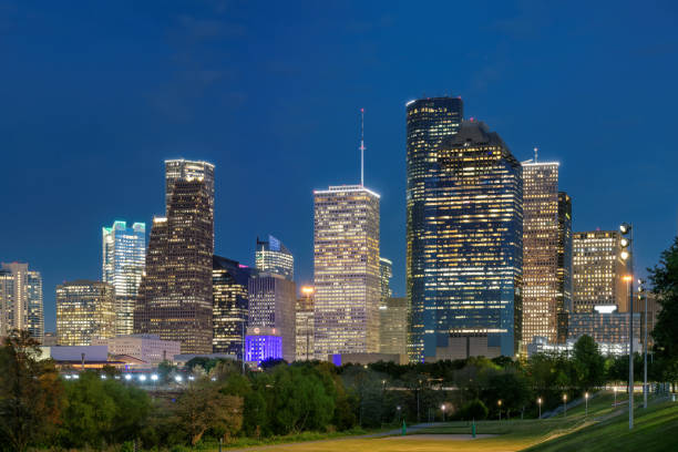 istock Houston downtown skyline at night, Texas 2172943652