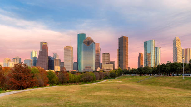 istock Houston downtown skyline at sunset, Texas 2172943656