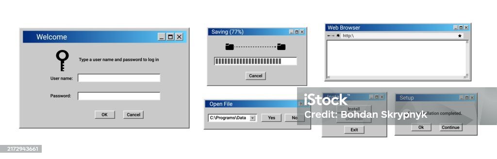 Old User Interface Windows Retro Loading Window Open File Panel In Blue ...