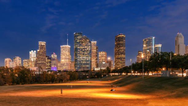 istock Houston downtown skyline at night, Texas 2172943690