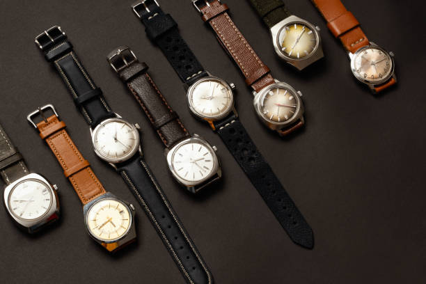 istock Group of vintage automatic and quartz watches on black background 2172950209