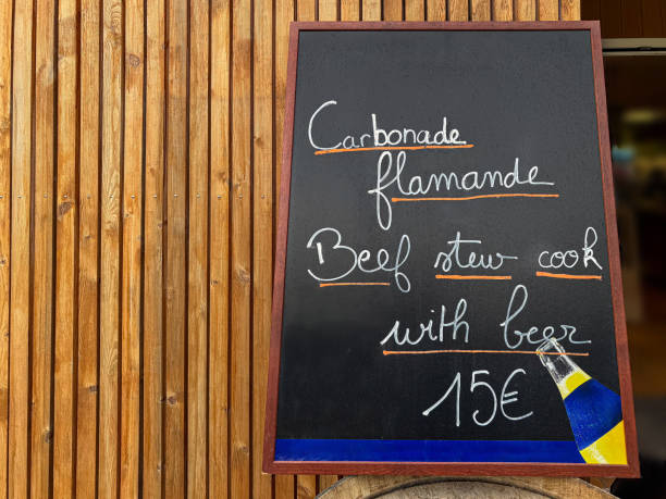 French menu chalk board for Carbonnade Flamande which is a beef stew made with beer.