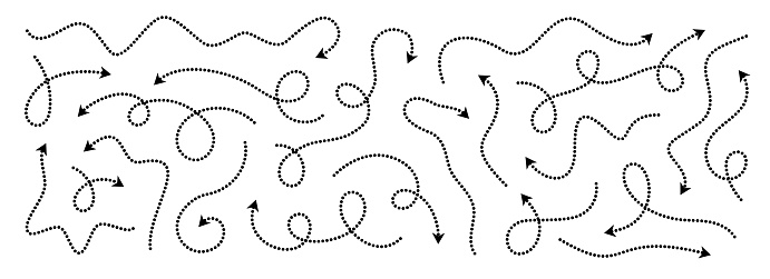 Comic Dotted Thin Arrow Set Wavy Curved Dashed Pointer Collection ...