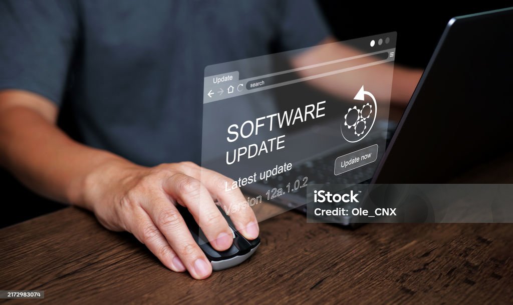 Software Update Concept Man Working And Installing Business Program ...