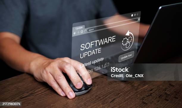 Software Update Concept Man Working And Installing Business Program ...
