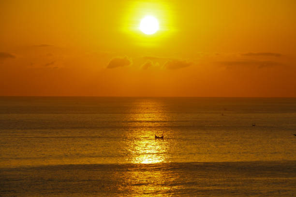 top view of horizon with a bot over the light of the sun