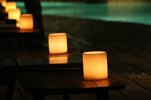 istock Candle lights by the pool 2172994433