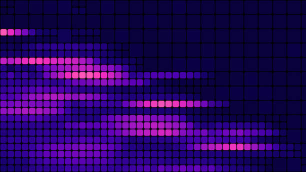 Pixelated Neon Purple Square Mosaic Tile LED Fluorescent Disco Light Beam Navy Blue  Background Abstract Motion Tunnel Connection Communication Pixel Cube Block Striped Laser Texture Pink Ultra Violet Dark Blue Pattern Copy Space 16x9 Format