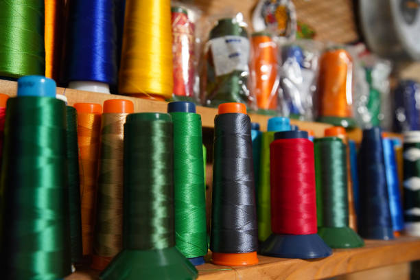 A lot of embroidery threads lined up