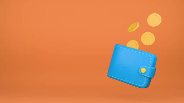 istock Cartoon blue wallet with falling coins. Background for earning or cashback design. 3D rendering. 2173015495