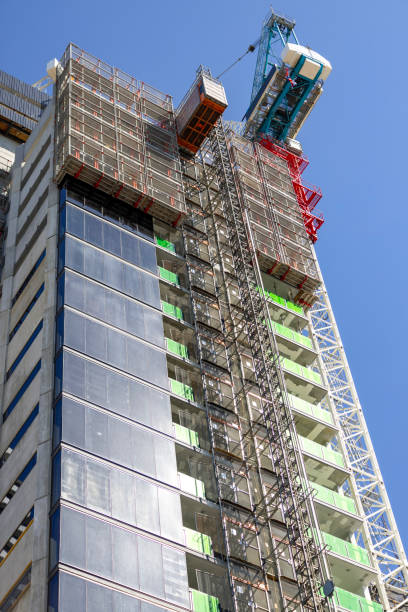 istock Construction of skyscraper in the city, background with copy space 2173024446