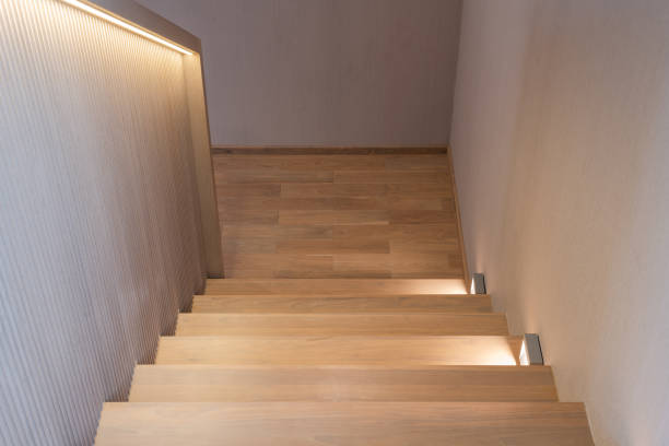 Staircase concept with wooden patterns