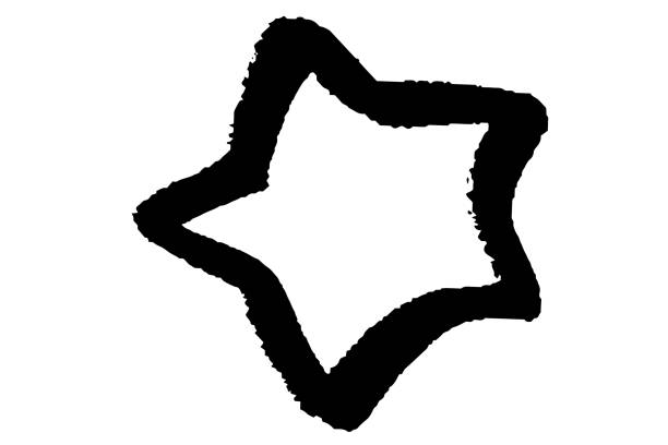 Line drawing illustration of a black star Black-and-white vector line illustration of a star mark with a brush touch. black star wallpaper pictures stock illustrations